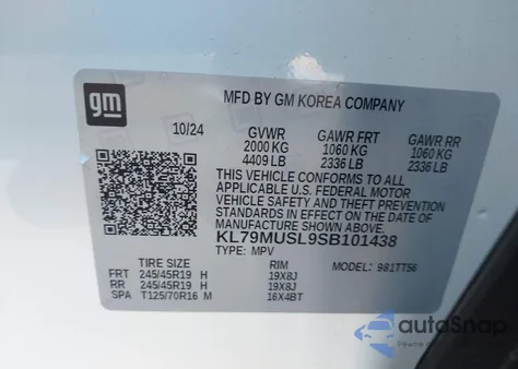 2025 Chevrolet Trailblazer Awd Rs z USA, uszkodzony, nr VIN KL79MUSL9SB101438